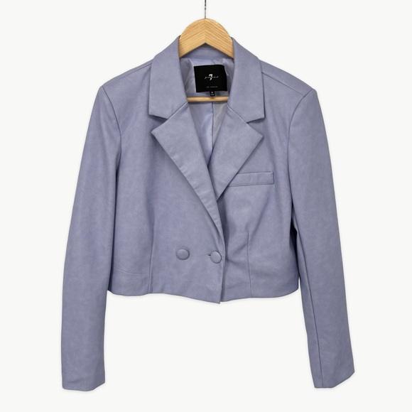 7 For All Mankind Faux Leather Cropped Double Breasted Jacket | Medium | Purple - Picture 4 of 13